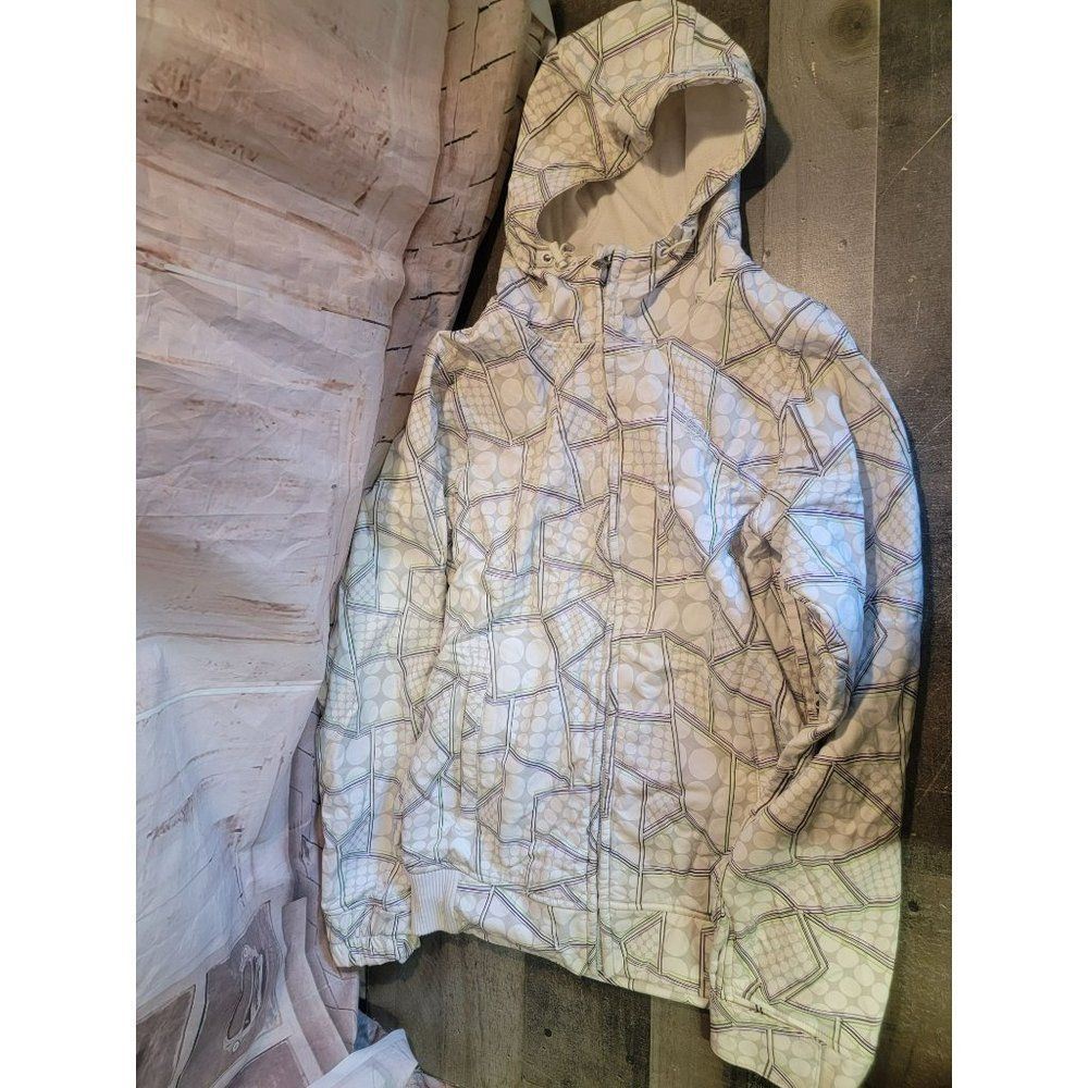 Women's large empire winter jacket white purple pattern‎ coat